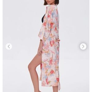 Women’s Satin Floral Pink Long Kimono Robe Belt Small